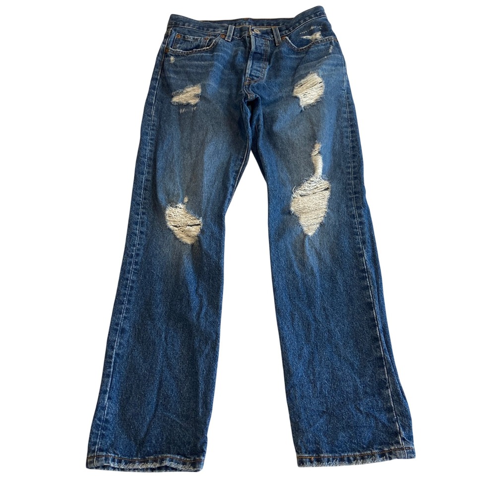 Levis 501 Jeans Men (Fit 28x28) Original Fit Distressed Medium Wash Straight Leg